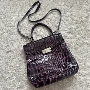 Purple Genuine Leather Crocodile Embossed Patent Purse Crossbody Bag Eggplant